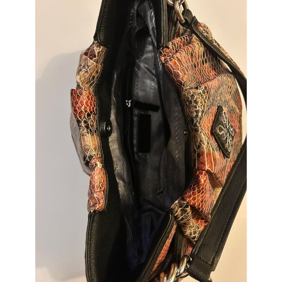 Simply Vera Vera Wang Faux Snakeskin Shoulder Bag With Chain Strap Red & Black - Picture 11 of 11